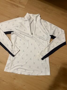 Lady Hagen White Long-Sleeve Golf Pullover with Navy Accents